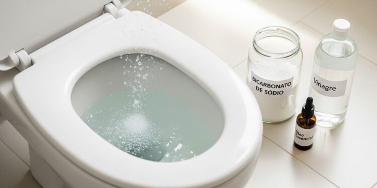 Frasco de vidro com varetas difusoras sobre a pia do banheiro, toalha branca dobrada ao lado e janela aberta ao fundo deixando entrar luz natural, ambiente organizado e arejado, cenário realista mostrando banheiro perfumado e acolhedor