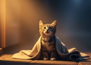 Um gatinho veio miando por socorro no frio congelante, então eu o trouxe para casa e o aqueci...