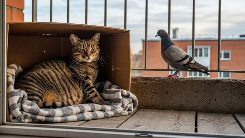 "Pai é quem cria", pombo tenta construir ninho para gata prestes a dar à luz, emocionando moradores