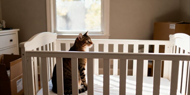 É assim que o gato se sente quando o berço ocupa o quarto e ele perde o lugar onde dormia todos os dias