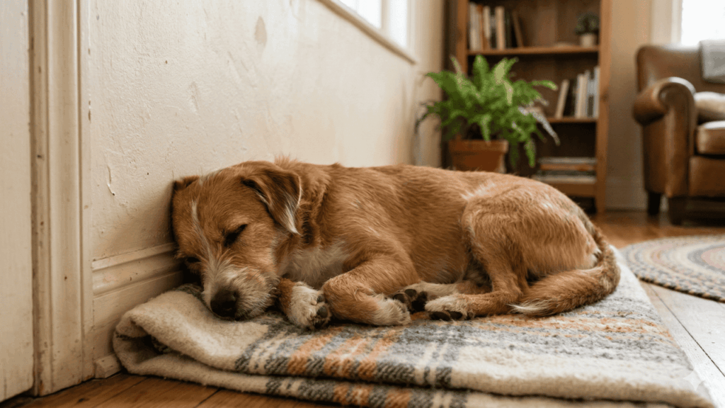 cachorro dormindo encostado na parede