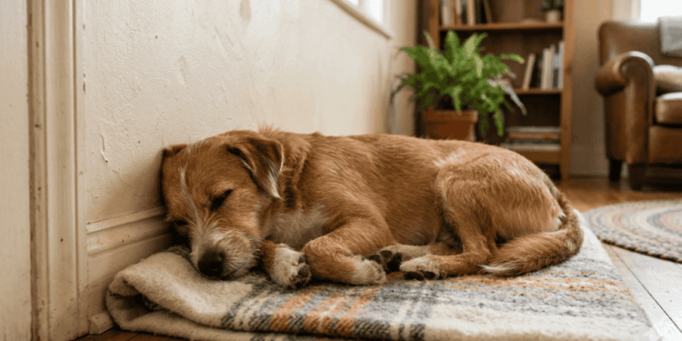 cachorro dormindo encostado na parede