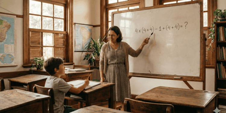 4 x (4 + 4) - 1 + (4 + 4)