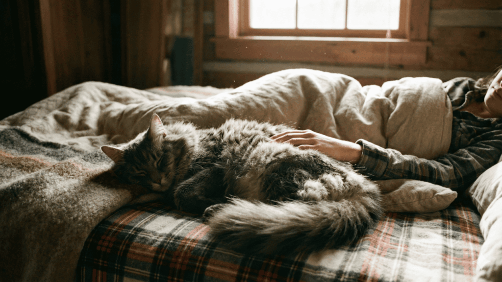 gato dormindo enconstado no dono