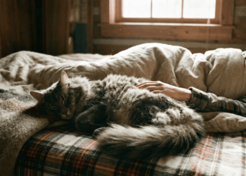 gato dormindo enconstado no dono