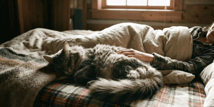 gato dormindo enconstado no dono