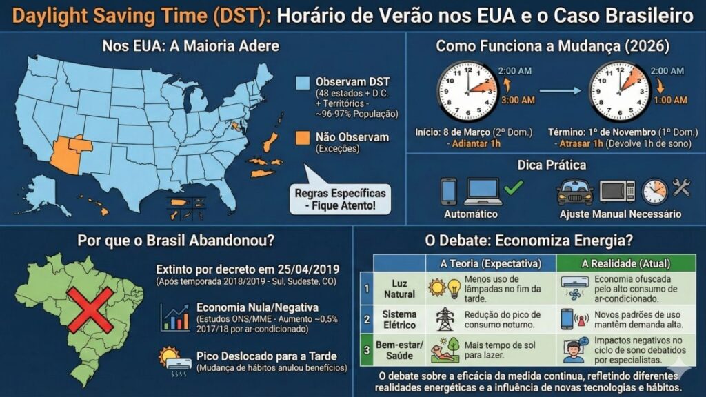 Horário de Verão começa dia 8 de março e apenas 2 estados não vão aderir à mudança em 2026