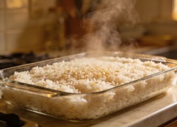 O arroz cozido dura até 5 dias na geladeira sem azedar se você fizer isso logo após o preparo