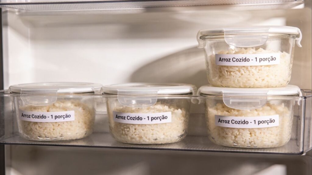 O arroz cozido dura até 5 dias na geladeira sem azedar se você fizer isso logo após o preparo