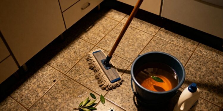 O jeito mais simples de evitar baratas à noite é limpar o piso com louro e detergente neutro