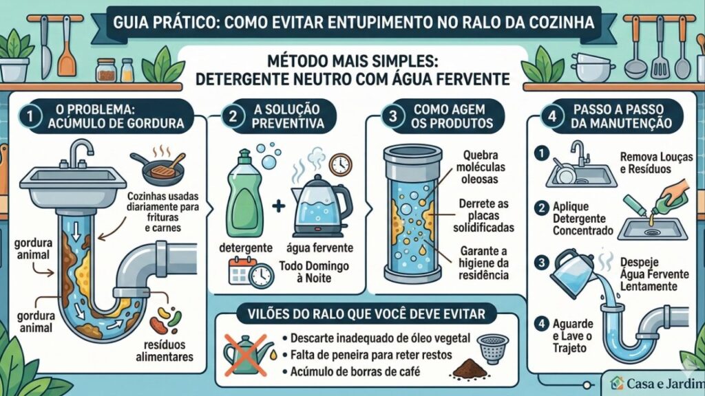 O jeito mais simples de impedir gordura grudada no ralo da cozinha é jogar esses 2 ingredientes todo domingo à noite