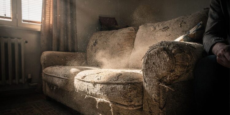 O sofá típico dos anos 90 que acumula poeira invisível e piora crises de alergia dentro de casa