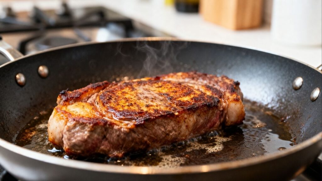 Por que é recomendado secar a carne com papel-toalha antes de levar à frigideira, e como isso é feito?