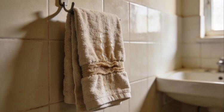 Se você deixa a toalha de banho pendurada desse jeito, o cheiro ruim aparece rápido. Por que esse ponto impede a secagem correta