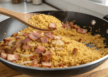 Farofa simples crocante pronta em 10 minutos que não queima e mantém sabor caseiro