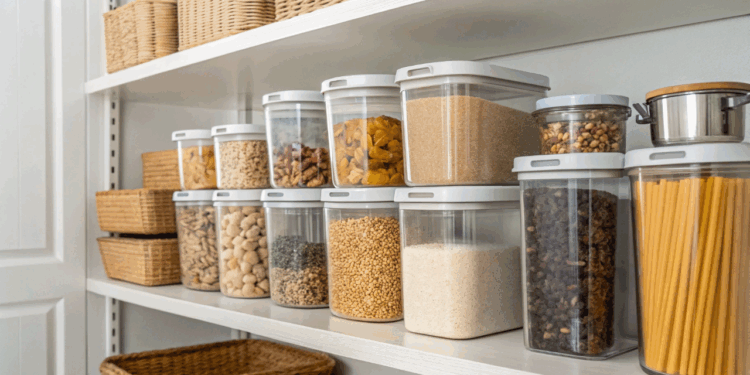 Como organizar sua despensa em dez minutos sem bagunça, usando potes descartáveis