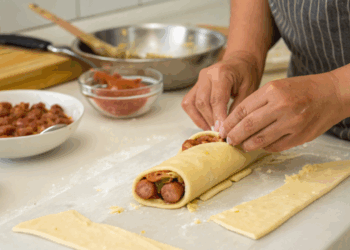 Recebeu visita e não sabe oque fazer? Enrolado de salsicha na massa de pastel vira solução rápida