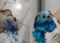 Cachorro travesso aproveita ausência da dona e fica todo pintado de azul