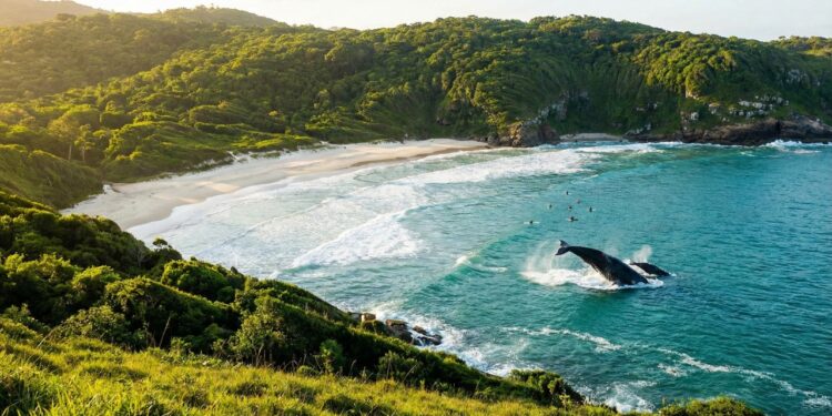 Eleita uma das praias mais bonitas do planeta essa faixa de areia brasileira tem baleias à vista do público