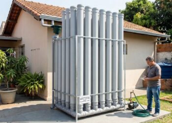 Adeus caixa d'água tradicional: pedreiro monta cisterna vertical com canos PVC que armazena até 3.000 litros e custa menos de R$ 1.200