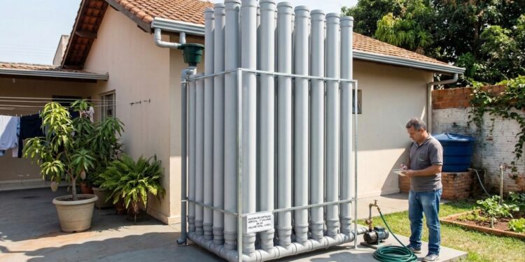Adeus caixa d'água tradicional: pedreiro monta cisterna vertical com canos PVC que armazena até 3.000 litros e custa menos de R$ 1.200
