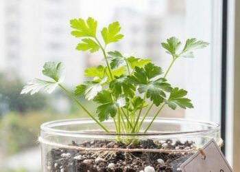 Como plantar salsa em potes de vidro reutilizados no peitoril da janela e evitar que o solo fique encharcado e apodreça as raízes