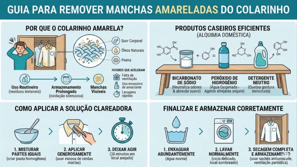 Como recuperar camisa branca que ficou amarelada na gola com o tempo usando uma solução simples