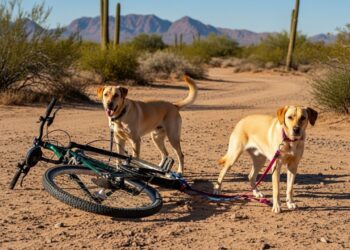 Eles foram encontrados amarrados a uma bicicleta no deserto, resgatados e agora aguardam adoção