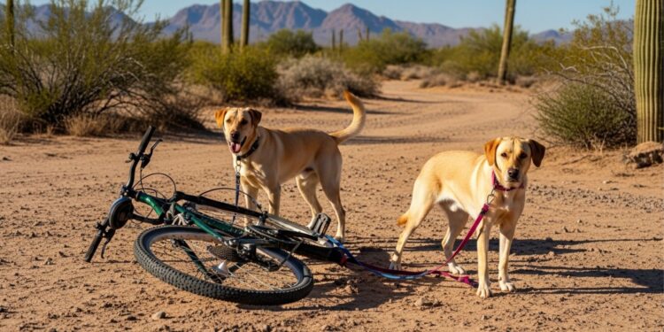 Eles foram encontrados amarrados a uma bicicleta no deserto, resgatados e agora aguardam adoção