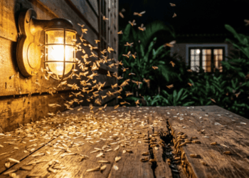 A invasão das aleluias na lâmpada da varanda esconde um perigo silencioso para os móveis da sua casa