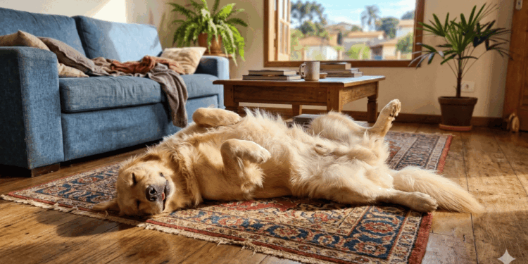 Essa posição engraçada ao dormir pode mostrar que seu cão confia totalmente no ambiente