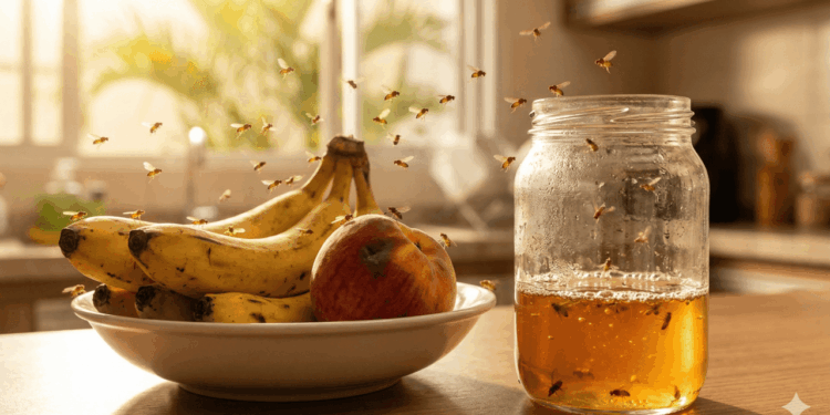 Como usar vinagre de maçã e detergente para capturar moscas da fruteira e manter a cozinha limpa