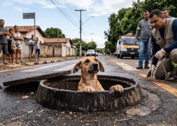 Chorinho vindo do bueiro chama atenção de moradores e termina em resgate emocionante
