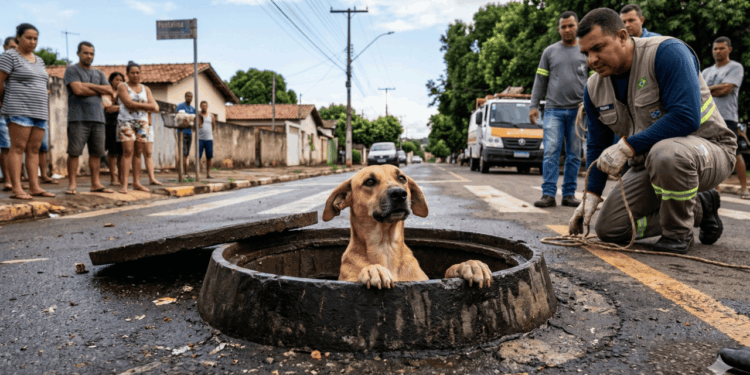 Chorinho vindo do bueiro chama atenção de moradores e termina em resgate emocionante