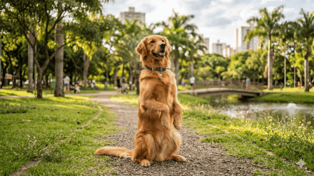 cachorro sentado nas duas patas