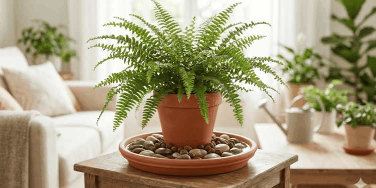 Nem borrifar água, nem regar mais: o truque do pratinho com pedras que salva a samambaia no verão