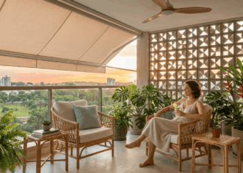 Como deixar a varanda mais fresca no verão com sombra, ventilação e materiais adequados