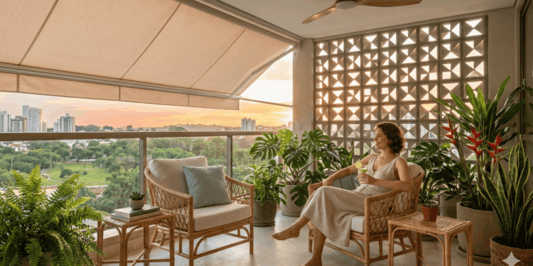 Como deixar a varanda mais fresca no verão com sombra, ventilação e materiais adequados