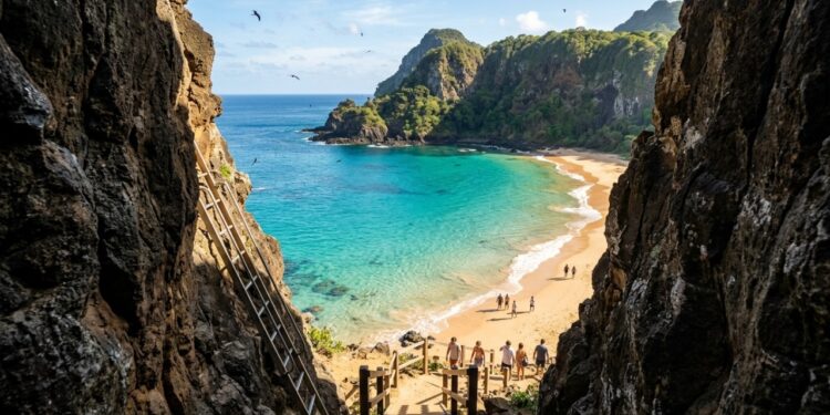 A praia eleita 7 vezes a melhor do mundo: um sonho de todo brasileiro que só é acessível por uma fenda na rocha