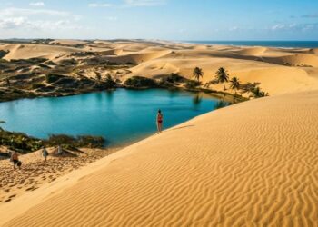 Dunas que mudam de lugar toda semana e quase foram palco de uma invasão militar: o vilarejo que virou o “Saara do Nordeste” com uma lagoa azul-turquesa e mar morno