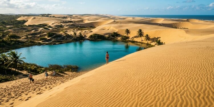 Dunas que mudam de lugar toda semana e quase foram palco de uma invasão militar: o vilarejo que virou o “Saara do Nordeste” com uma lagoa azul-turquesa e mar morno