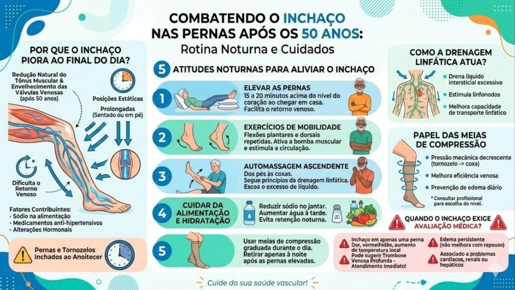 Para evitar inchaço nas pernas após os 50, é necessário incluir essas 5 atitudes na rotina do final do dia