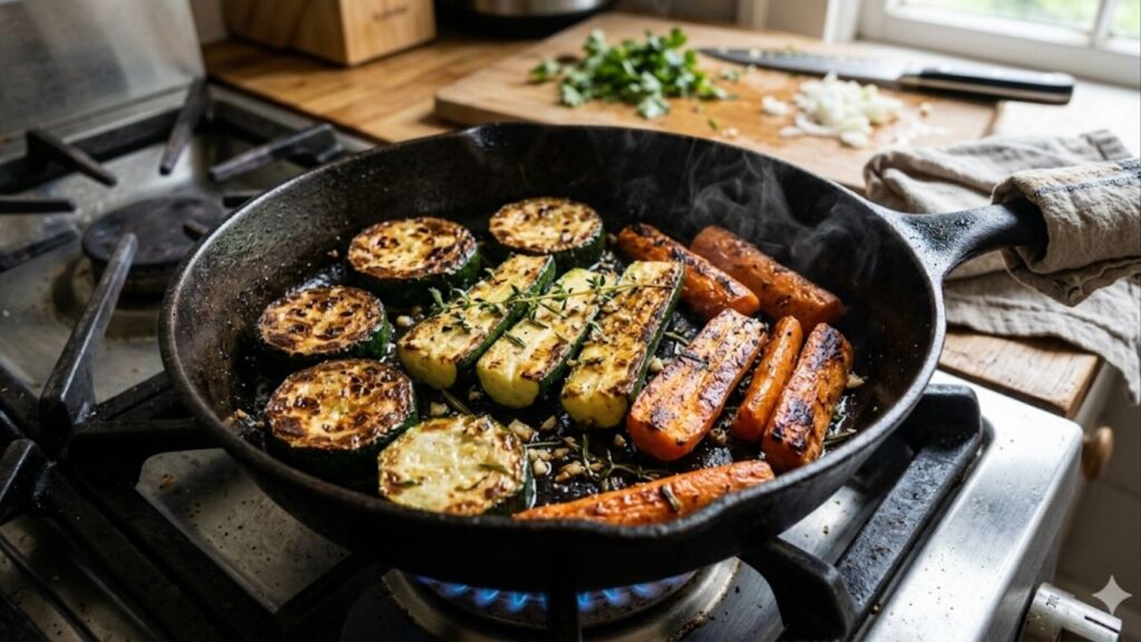 Passar um cubo de gelo sobre a frigideira quente: por que é recomendado antes de grelhar legumes