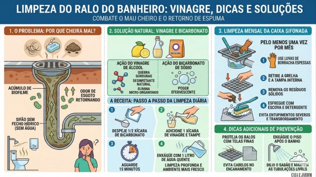 Passar vinagre no ralo do banheiro: quando fazer isso e como evitar mau cheiro e retorno de espuma