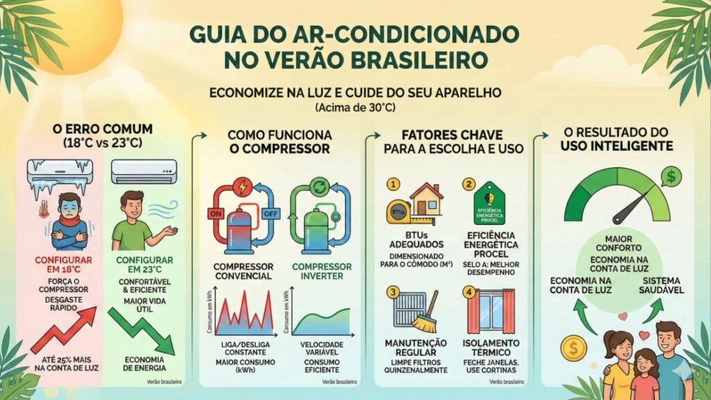 Quem coloca o ar-condicionado nessa temperatura durante o verão força o compressor e pode pagar até 25% a mais na conta de luz