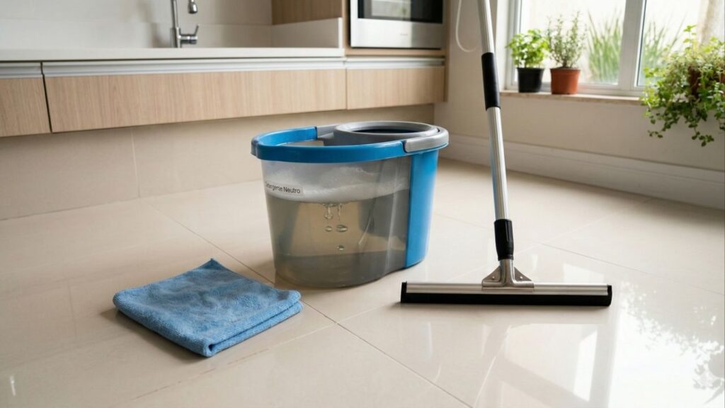 Seu piso da cozinha está sempre encardido? O detergente errado que cria uma camada pegajosa e acumula sujeira todos os dias