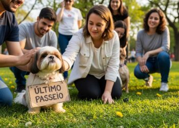 Em seu último dia de vida, tutores vão até o parque da cidade com shih-tzu com um cartaz que comove a todos