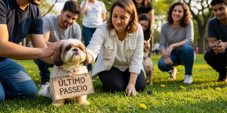 Em seu último dia de vida, tutores vão até o parque da cidade com shih-tzu com um cartaz que comove a todos
