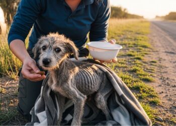 Filhote abandonado na beira da estrada luta para sobreviver até ser encontrado por voluntários