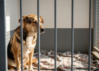 Cão resgatado, que retorna ao abrigo de animais uma semana após sua adoção, espera por uma vida melhor